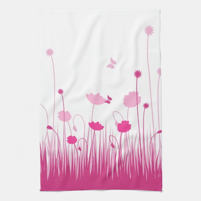 Minimalistisk Blommigt för Rosa och vita vallmo Kökshandduk (Vertikal)