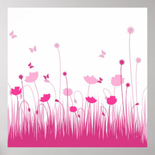 Minimalistisk Blommigt för Rosa och vita vallmo Poster