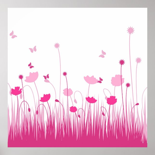 Minimalistisk Blommigt för Rosa och vita vallmo Poster (Framsidan)