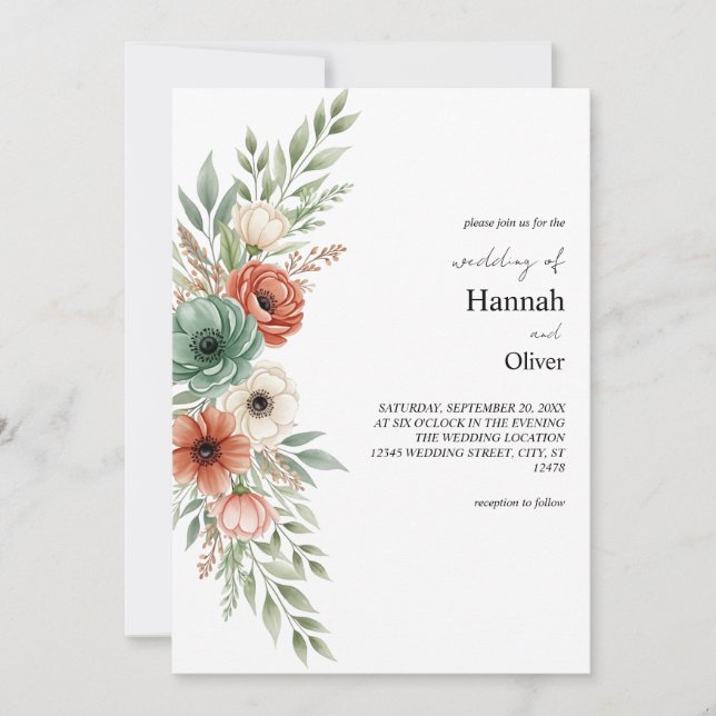 Minimalistisk Blommigt för vattenfärg Observera Pa Inbjudningar (Framsida)