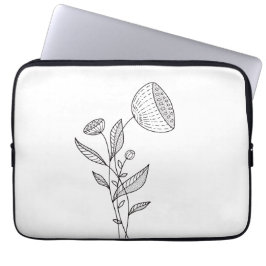 Minimalistisk Blommigt-konst svart och vit Laptop Fodral