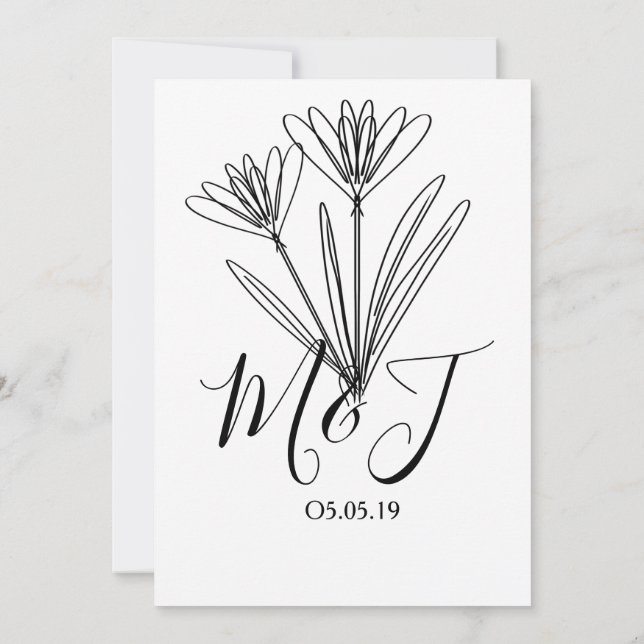 Minimalistisk Blommigt Line Art Botany Bröllop Inbjudningar (Baksida)