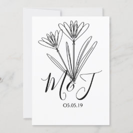 Minimalistisk Blommigt Line Art Botany Bröllop Inbjudningar