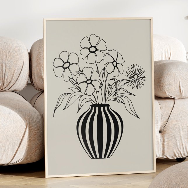 Minimalistisk Blommigt Line Art Teckning Neutralt  Poster (Skapare uppladdad)