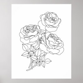 Minimalistisk Blommigt Line Art Teckning Poster