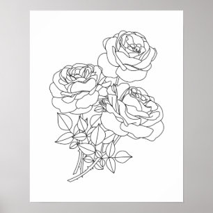 Minimalistisk Blommigt Line Art Teckning Poster