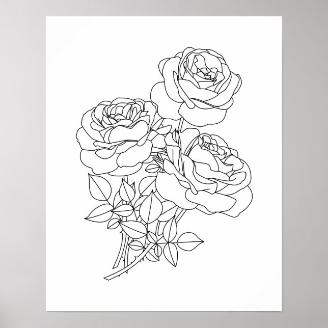 Minimalistisk Blommigt Line Art Teckning Poster (Framsidan)