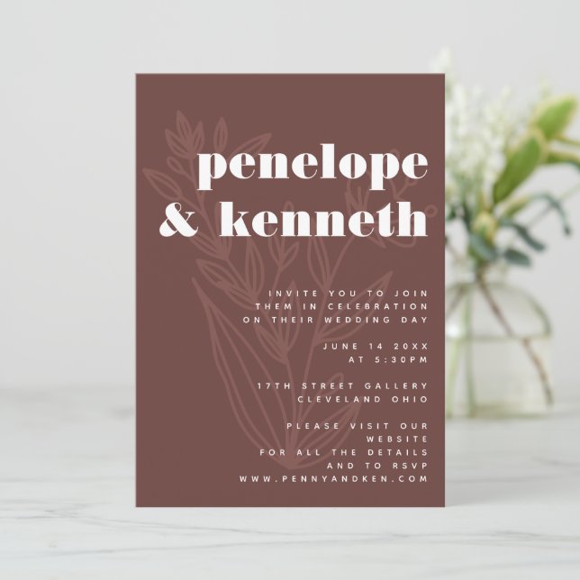 Minimalistisk Blommigt Line Art Warm Rustic Bröllo Inbjudningar (Stående Fram)