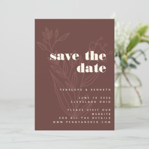 Minimalistisk Blommigt Line Art Warm Rustic Bröllo Spara Datumet