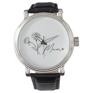 Minimalistisk Blommigt Mamma-gåva med hjärta Armbandsur