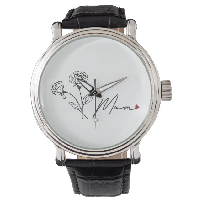 Minimalistisk Blommigt Mamma-gåva med hjärta Armbandsur (Framsida)