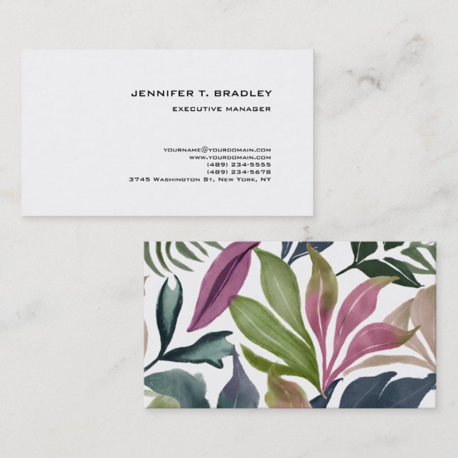 Minimalistisk Blommigt med oformaterad modern vatt Visitkort (Fram/baksida)