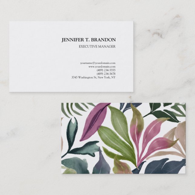 Minimalistisk Blommigt med oformaterad modern vatt Visitkort (Fram/baksida)