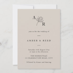 Minimalistisk Blommigt, Monogram Elegant Enkel Neu Inbjudningar