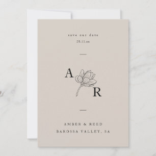 Minimalistisk Blommigt, Monogram Elegant Enkel Neu Spara Datumet