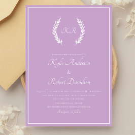 Minimalistisk Blommigt Monogram Lila Lavender Inbjudningar
