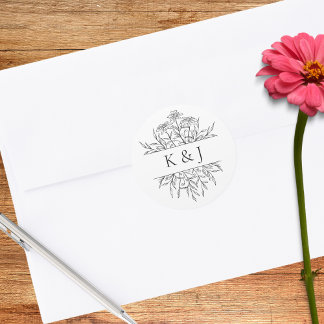 Minimalistisk Blommigt Monogram Runt Klistermärke