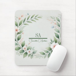 Minimalistisk Blommigt Mousepad | Personlig Monogr Musmatta