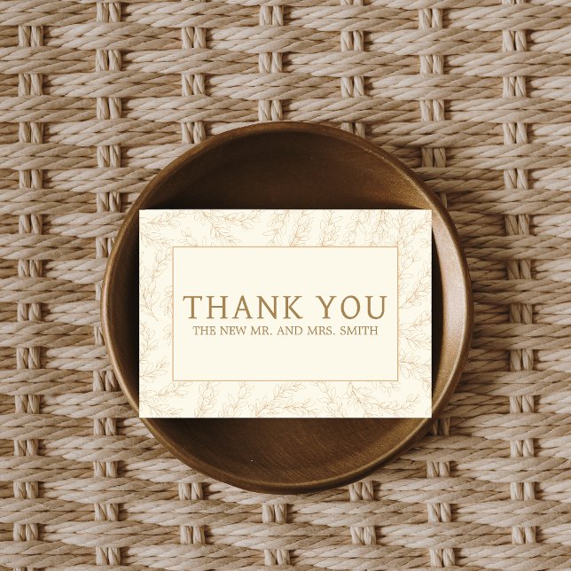 Minimalistisk Blommigt Ram Bröllop Tack Kort (Minimalist Floral Beige Wedding Thank you Card)