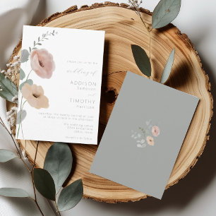 Minimalistisk Blommigt Sage Bröllop Inbjudningar