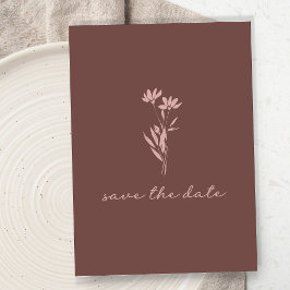 Minimalistisk Blommigt, skript Rustic Brown Photo Spara Datumet