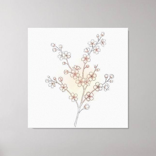Minimalistisk blomning linjekonst Rosa akvarell Canvastryck (Framsida)
