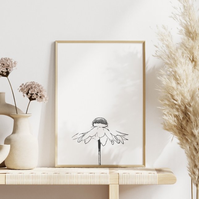 Minimalistisk blomning, svart och vit linje Teckni Poster (Skapare uppladdad)