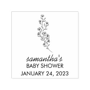 Minimalistisk blomskrift baby shower inbjudan desi självfärgande stämpel