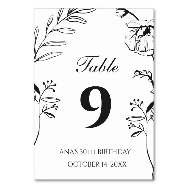 Minimalistisk blomster 30-årsdag bordsnummer (Framsidan)