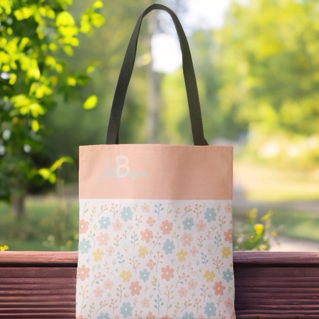 Minimalistisk blomster boho personlig monogram tygkasse (Skapare uppladdad)