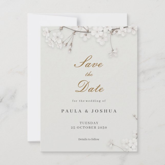 Minimalistisk blomster- och guldklassisk Spara dat Datumet (Framsida)