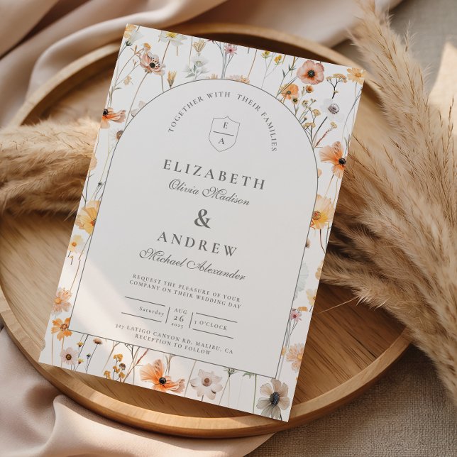 Minimalistisk blomsterbåge bröllop inbjudningar (Skapare uppladdad)