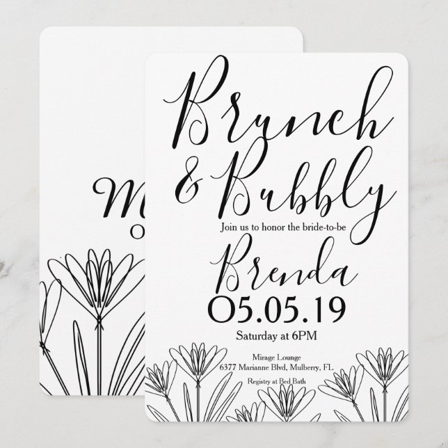 Minimalistisk blomsterbotanik Blomlinje Konst Bröl Inbjudningar (Fram/baksida)