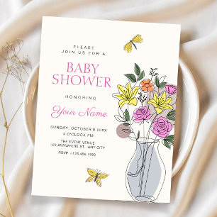 Minimalistisk blomsterbukett konst baby shower inbjudningar