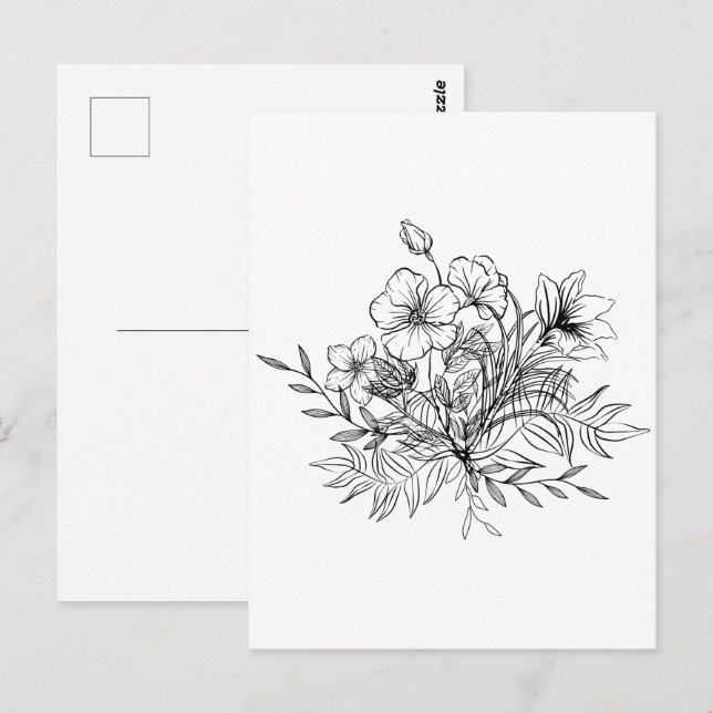 Minimalistisk blomsterbukett  vykort (Fram/baksida)