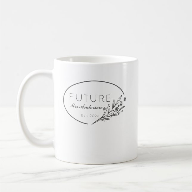 Minimalistisk blomsterdesign Future Mrs. Est 2026  Kaffemugg (Vänster)