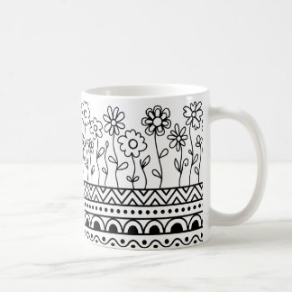 Minimalistisk blomsterfolklig mönsterkopp – Boho l Kaffemugg
