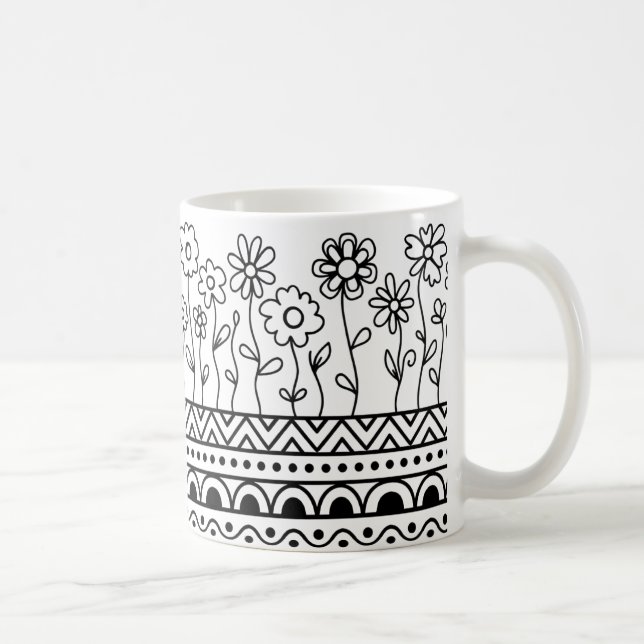 Minimalistisk blomsterfolklig mönsterkopp – Boho l Kaffemugg (Höger)
