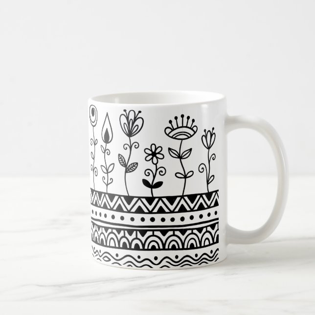 Minimalistisk blomsterfolkmönsterkopp – Boho linje Kaffemugg (Höger)