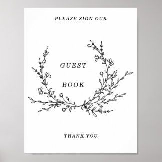 Minimalistisk blomstergestaltning Gästbokskylt Poster