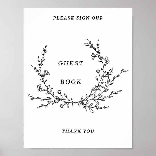 Minimalistisk blomstergestaltning Gästbokskylt Poster (Framsidan)