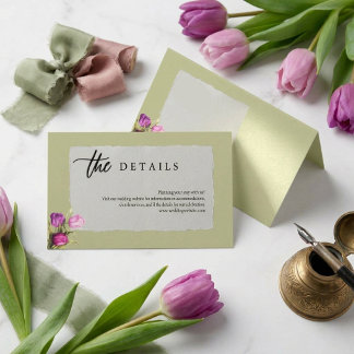 Minimalistisk blomstergoncalvesgrön vigd detaljkar tilläggskort