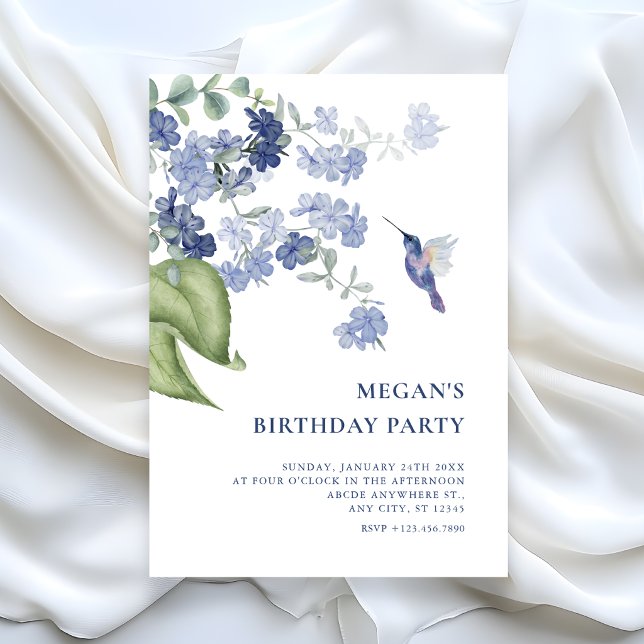 Minimalistisk blomstergren fågel födelsedag inbjudningar (Skapare uppladdad)