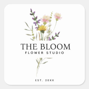 Minimalistisk blomsterhandlare Blombukettetikett Fyrkantigt Klistermärke
