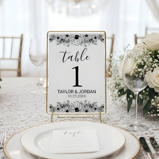 Minimalistisk blomsterinspirerad bröllopsbordnumme bordsnummer