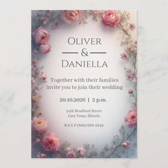 Minimalistisk blomsterinspirerad kristen bröllopsi inbjudningar (Framsida)