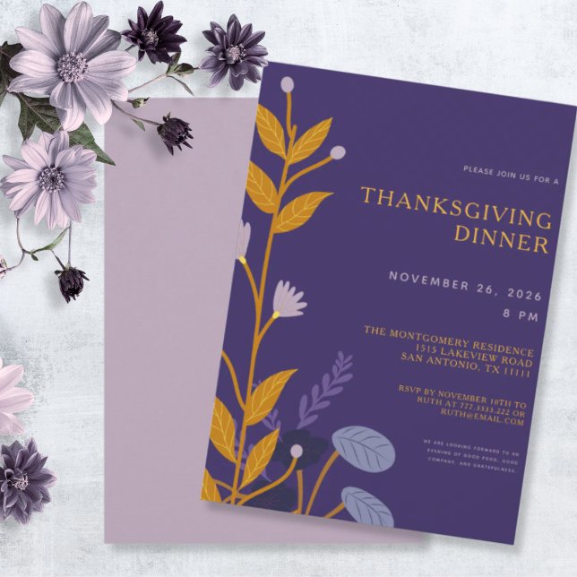 Minimalistisk blomsterinspirerad Thanksgiving-midd Inbjudningar (Skapare uppladdad)