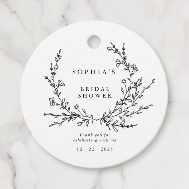 Minimalistisk blomsterkonst Bröllopsduschgåva Gåvor Etiketter (Framsida)