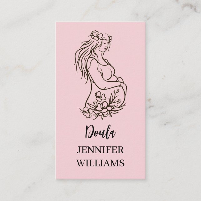 Minimalistisk blomsterkonst graviditetslinje doula visitkort (Framsida)
