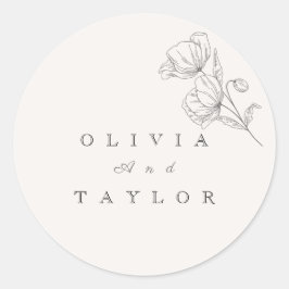 Minimalistisk blomsterlinjekonst bröllop runt klistermärke